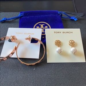 *Bundle sale* 2 Tory Burch hoops rose gold/pearl